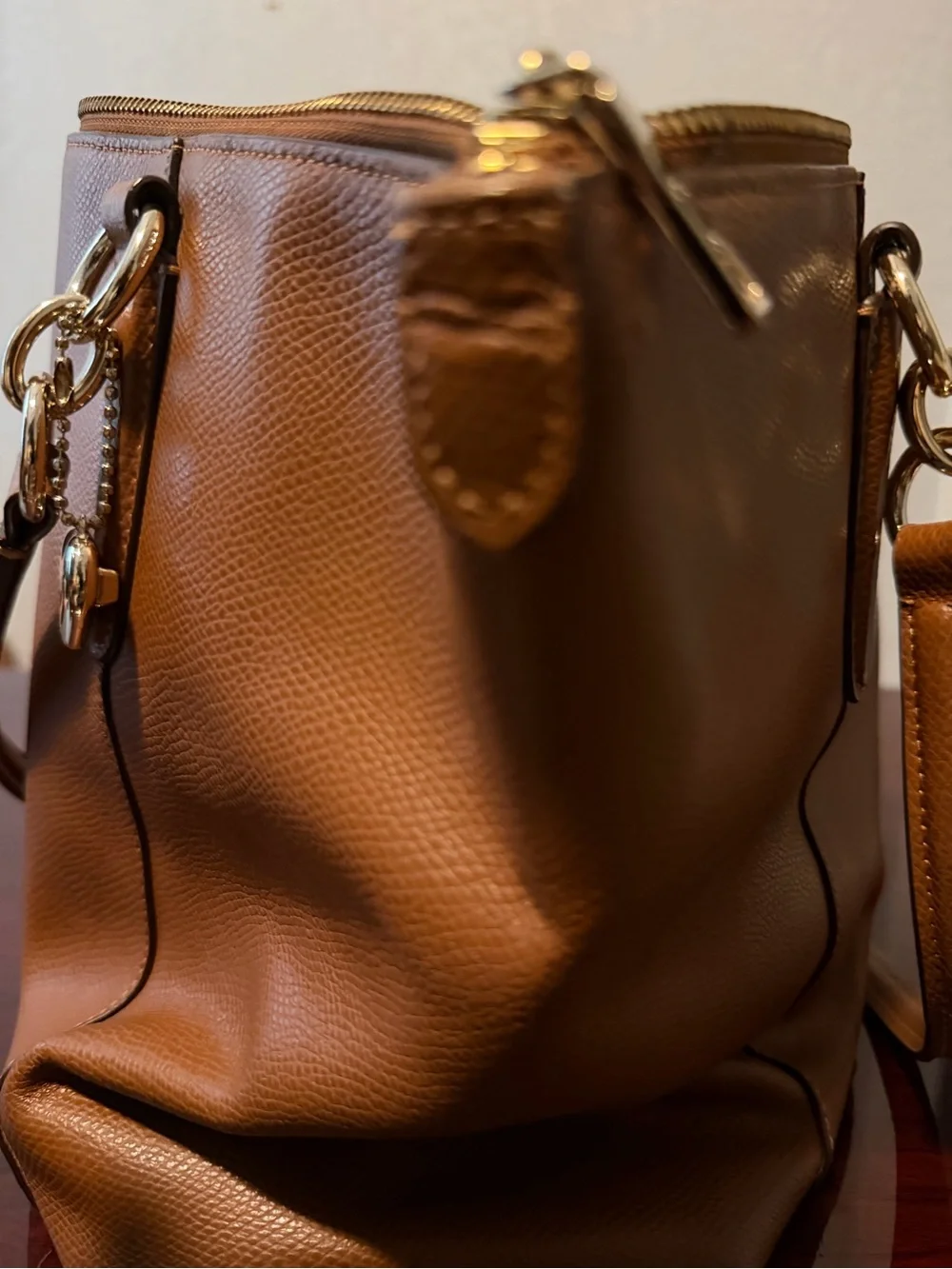 Coach Tan Pebbled Leather Tote with Gold Hardware - Picture 8 of 8